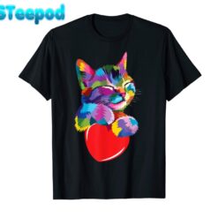 Color CrittersRainbow Cute Cat Hugging Valentine Heart Kitty Love Cat T- Shirt